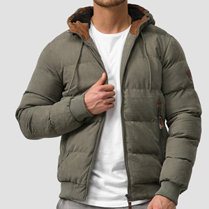 Men's <b>Hooded</b> Puffer <b>Jacket</b> With Zipper Closure And <b>Fleece</b> Lining Winter - Product Image 1