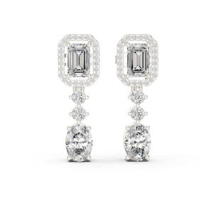 Pendientes de Fiesta de Oro Rosa de 14k con Diamantes de Corte Ovalado/Esmeralda/Redondo para Mujer |   Diamante Cultivado Nuevo - Product Image 2