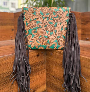 Nouvel arrivage de sacs à bandoulière à franges en cuir repoussé vert de style occidental sacs à main compacts de haute qualité pour femmes en vente - Product Image 5