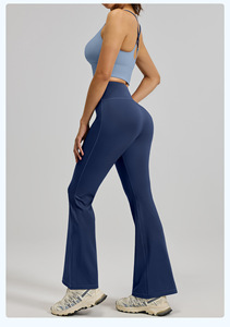 New Top Quality Women's Solid High Waist <b>Flared</b> Leg Yoga <b>Leggings</b> Full Length Seamless Elastic Waist Gray Spandex Polyester - Product Image 5