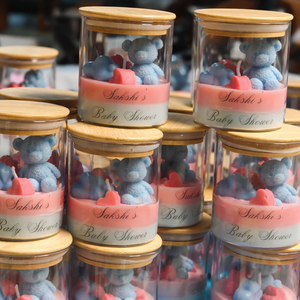 ชุดของขวัญเทียนคริสต์มาสลายดอกไม้สีชมพูรูปหมีเท็ดดี้สีน้ำเงินแบบทำมือ |   เทียนหอมกลิ่นวานิลลาทำมือจากถั่วเหลือง ไร้ควัน ติดทนนาน - Product Image 6