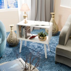 Mesa de Noche Retro, Mesa Auxiliar, Mesa de Cabecera para Espacios Pequeños, Revistero con Almacenamiento, Madera Sintética - Product Image 2