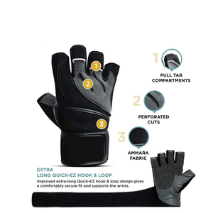 Gants de sport 2026 en cuir PU noir et néoprène avec sangle de poignet réglable pour musculation et entraînement unisexe - Product Image 3