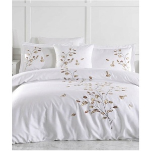 Juego de Fundas de Edredón Bordadas Personalizadas al por Mayor con Diseño de Hojas de Otoño, 250 Hilos, Estilo Europeo-Americano, Lavables a Máquina, Ropa de Cama de Algodón - Product Image 1