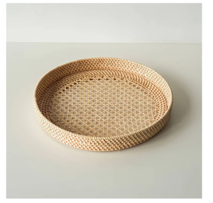 Chic Rattan Serving Storage <b>Tray</b> With Handles For Coffee Snacks <b>Breakfast</b> Farmhouse Cane Serving <b>Tray</b> For Kitchenware Tableware - Product Image 2
