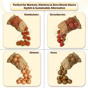 ถุงตาข่ายปอกระเจาธรรมชาติแบบมีเชือกผูก ขนาด 46*28 ซม. ใช้ซ้ำได้ รับน้ำหนักได้ 6 กก. ถุงช้อปปิ้งรักษ์โลกสำหรับใส่ผักผลไม้สดและของใช้ประจำวัน - Product Image 5