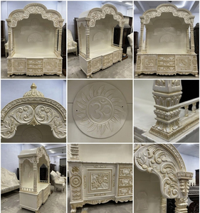 Customised Jainism <b>Mandir</b> Teak Wood Marble Look White Gold Detachable Traditional Large Size Pooja Ghar DST Exports Foldable - Product Image 6