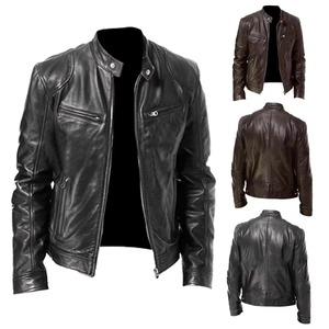 New Factory Wholesale European and American Men's PU <b>Jacket</b> for Men Teenagers Standing Collar <b>Punk</b> Leather <b>Jacket</b> for Men - Product Image 5