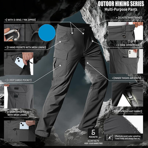 Fabrication de pantalons de randonnée sur mesure en matériau résistant aux intempéries avec construction extensible pour un confort maximal lors de la randonnée en montagne - Product Image 4
