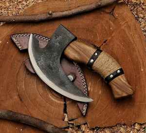 มีดตัดพิซซ่าแบบวิกิ้ง ทำมือ คุณภาพอุตสาหกรรม เหล็กกล้าคาร์บอนสูง พร้อมปลอกหนังอย่างดี ตีขึ้นรูปด้วยมือ - Product Image 1