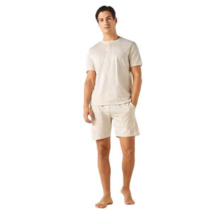 Ensemble chemise et short pour homme en tricot imprimé numérique 220g, couleur unie, respirant, décontracté, tenue de pyjama d'été - Product Image 1