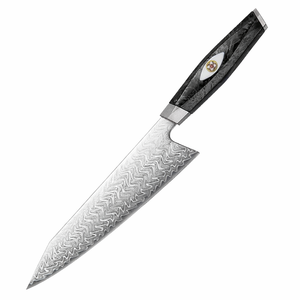 Cuchillo de Cocina de Acero de Damasco Hecho a Medida, 8 Pulgadas, Mango de Resina Negra, Ambidiestro, Apto para Lavavajillas, para Cocineros Caseros, OEM - Product Image 1