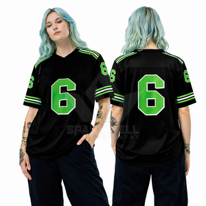เสื้อฟุตบอลอเมริกันสีดำสำหรับผู้หญิง สีเขียว หมายเลข 6 ลายพิมพ์แบบถ่ายเทความร้อน ชื่อทีมแบบกำหนดเอง คอวี แขนสั้น โพลีเอสเตอร์ระบายอากาศได้ดี - Product Image 6