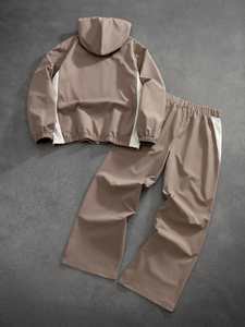 Ensemble de survêtement unisexe d'hiver à capuche, patchwork bicolore, coupe ample, streetwear, avec appliques, qualité supérieure, ensemble coordonné long 2026 - Product Image 5