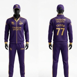 Premium Polyester/Nylon Cricket Training Tracksuit 220 GSM <b>Purple</b> Gold Custom Logo Name Number Teamwear Kit Waterproof - Product Image 1