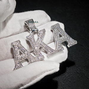 Colgante con Letra AKA, Plata 925, Diamante Cultivado en Laboratorio, Bañado en Rodio, Cristal, Estilo Hiphop, Unisex, para Uso Diario - Product Image 3