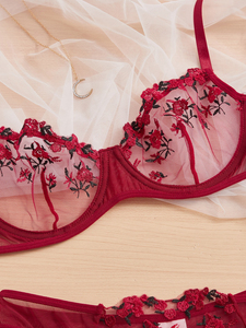 Ensemble de lingerie sexy en dentelle pour femme, soutien-gorge et culotte semi-transparents, grande taille, luxueux, push-up, respirant, écologique, sans couture, avec nœud - Product Image 5