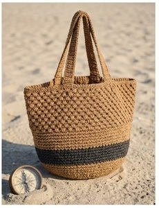Sac fourre-tout vintage au crochet avec broderie, couleur unie, ouverture supérieure, doublure en coton, sac à main d'été pour femme - Product Image 2