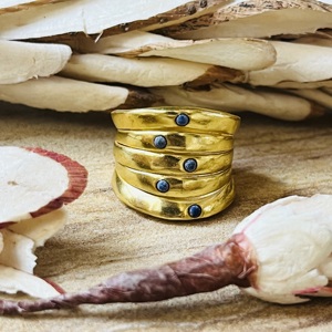 Premium Look Multi Layer Brass <b>Ring</b> Blue Coral Chunky Band <b>Ring</b> 18k Gold Plated Ethnic <b>Statement</b> <b>Ring</b> Wholesale <b>Ring</b> For Women - Product Image 1