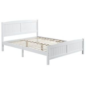 Base letto Queen Pine a strato singolo con testiera curva, pannello completo e pannello posteriore in legno a strisce verticali, stesso letto - Product Image 2
