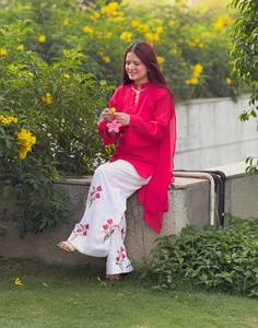 Ensemble traditionnel indien pakistanais pour femmes en coton rose, longueur cheville, avec broderie florale, coupe ample, vêtements décontractés - Product Image 6