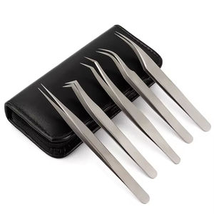 Kit Profesional de Pinzas para Pestañas de Alta Calidad con Punta de Fibra, Estuche con Banda de Algodón Negra, Pinzas para Extensión de Pestañas, Marca Privada - Product Image 2