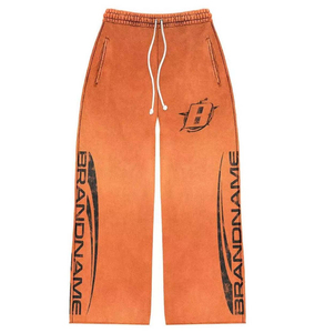 Conjunto de chándal de algodón grueso personalizado con sudadera con capucha de corte holgado y cremallera completa, pantalones de pierna ancha con dobladillo desgastado y estampado de estrellas, estilo streetwear. - Product Image 5
