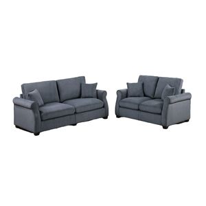 Set Divano Classico a 2 Pezzi in Velluto a Coste Grigio Scuro per Soggiorno, con Braccioli Quadrati e Cuscini Morbidi - Product Image 2