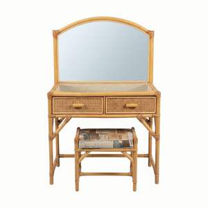 Coiffeuse en rotin la plus vendue avec miroir et chaise – Vente en gros, OEM, ODM, taille personnalisable, prix compétitifs - Product Image 1