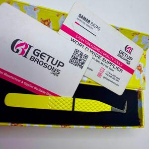 Pince à épiler de précision pour cils, en acier inoxydable, jaune, thermolaquée, durable, à pointe en fibre, coudée à 90 degrés, 10 mm, emballage en boîte - Product Image 5