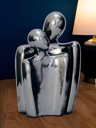 Modern Abstract Couple Figurine Showpiece Silver Finish Romantic Metal Handicraft Sculpture for Home Office Decor - Product Image 5