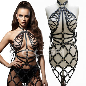 Vestido de cuero sintético estilo gótico punk sexy con arnés de cuerpo completo para mujer |   Proveedor de Vestidos de Lencería con Tirantes - Product Image 6