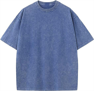เสื้อยืดผู้ชายไซส์ใหญ่ สีน้ำเงิน ผ้าฝ้าย สีพื้น ลุคสบายๆ แขนสั้น เสื้อฤดูร้อน ระบายอากาศได้ดี ผ้าถัก ย้อมสีเรียบ - Product Image 5