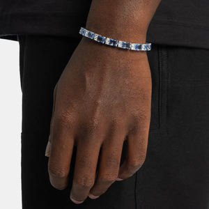 Mens 925 Silver Moissanite Emerald Cut Green and Blue Stone Tennis Bracelet Luxury Iced Link Fashion Jewellery For Men - Product Image 5
