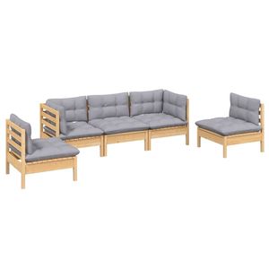 Conjunto de Muebles de Jardín de Madera de Pino Maciza en Gris, Tela 100% Poliéster, Muebles de Exterior Duraderos y Elegantes - Product Image 3