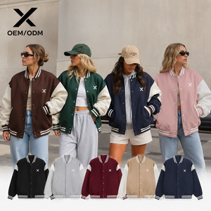 Chaqueta Varsity Extra Grande para Mujer X Sports City, Manga Larga, Cuello Camisero, Diseño Sólido en Color Contrastante, para Otoño, con Logotipo X - Product Image 1