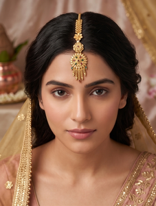 Divyoro Radiant Floral Mang Tikka Copper, Pince à Cheveux pour Femme en Cuivre Doré, Bijou de Mariage Élégant avec Pierres Rouges et Vertes, Léger et de Haute Qualité - Product Image 3