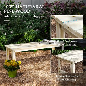 Panca da giardino in legno a 2 posti con sedile a doghe senza schienale panca del portico anteriore per ponte a bordo piscina del parco o ambiente naturale all'aperto - Product Image 5