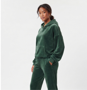 Survêtement en velours pour femme, coupe ample et décontractée, manches longues, 100 % coton molletonné, cordon de serrage, taille mi-haute, idéal pour l'hiver - Product Image 3