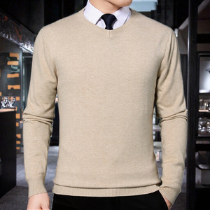 Pull en laine tricoté à col en V pour homme, couleur unie, manches longues, vêtements d'hiver - Product Image 6