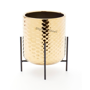 Gold Iron Powder Coated Durable Multi-Purpose Modern Classic Outdoor & Indoor Floor Planter with Drainage - Product Image 1
