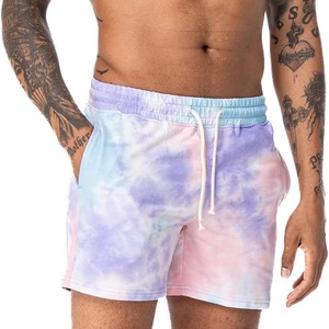 Shorts pour hommes tie-dye à cordon de serrage, taille mi-haute, décontractés, en coton respirant, tricotés à motifs, pour l'été - Product Image 5