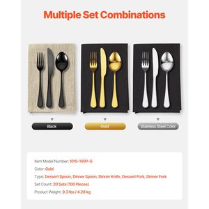 Set di posate da 100 pezzi in acciaio inossidabile lucido a specchio, color oro e argento, per uso alimentare, lavabili in lavastoviglie, per hotel - Product Image 5