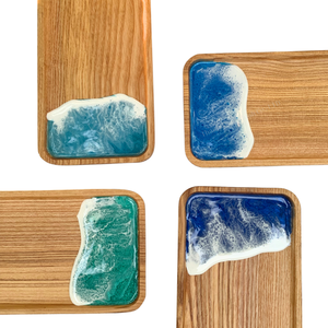 Bandeja de madera para servir con diseño de olas oceánicas, acabado mate, estilo nórdico, asa ecológica para regalos - Product Image 5