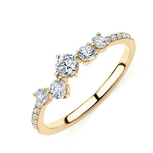 Bague de fiançailles et de mariage en or jaune 10K certifiée IGI, sertie de cinq diamants de laboratoire, empilable, pour anniversaire, 0,46 CT, incurvée - Product Image 4