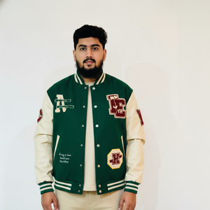 <b>Men's</b> Spring Breathable Windproof Double Breasted Varsity <b>Jacket</b> with Embroidery Logos for <b>Men</b> Wool Body Genuine Leather Sleeves - Product Image 6