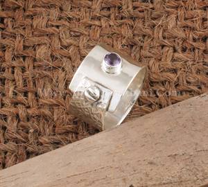 Anillo de Amatista Natural con Engaste de Bisel al por Mayor, Plata de Ley 925, Banda Sencilla y Delicada, Joyería para Fiestas, Aniversarios y Bodas - Product Image 5