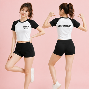 Conjunto de 2 Piezas de Camiseta de Manga Corta y Pantalones Cortos de Algodón para Mujer con Logotipo Personalizado, Conjunto de Ropa Informal, Conjunto de Yoga 2025 - Product Image 3