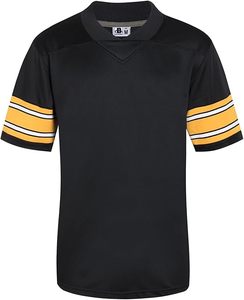 Thopson International <b>Black</b> V-Neck Football Jersey Yellow White Striped Sleeves Quick Dry Machine Embroidery Polyester Sport - Product Image 1