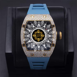 Reloj Automático de Cuarzo para Hombre con Correa de Goma Azul y Caja con Diamantes, Suministro Directo de Fábrica, con Esfera de CRISTAL DE ZAFIRO - Product Image 1